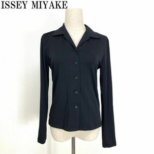 LA590 ISSEY MIYAKE 長袖シャツ ブラウス レーヨン 黒 イッセイ ミヤケ ブラック ストレッチ ２