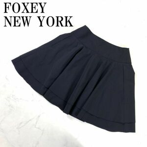 LA616 フォクシーニューヨーク 膝丈スカート フレア 黒 FOXEY NEWYORK ブラック 38