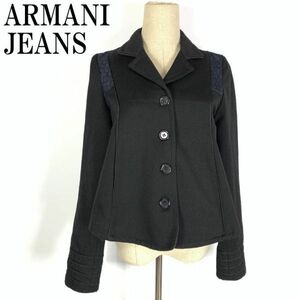 LA1009 アルマーニジーンズ 切替デザインテーラードジャケット 黒 ARMANI JEANS 裏地あり デニム生地 USA6