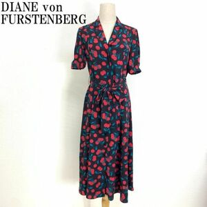 LA1041 ダイアンフォンファステンバーグ ロングワンピース シルク DIANE von FURSTENBERG シャツワンピース紺 ２