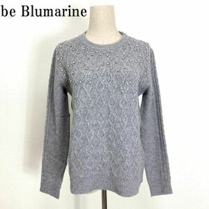 LA1048 ビーブルマリン 長袖ニット ウール ビジュー グレー be Blumarine セーター ケーブル編み 36