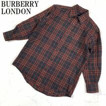 LA1139 バーバリーロンドン チェック柄ネルシャツ 赤茶レッドブラウン系 BURBERRY LONDON 長袖 マルチカラー黒ブラック ウール100％ S_画像1