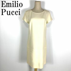 LA1156 エミリオプッチ 半袖ロングワンピース ライトベージュ系 Emilio Pucci プルオーバーワンピース ウールワンピース 38