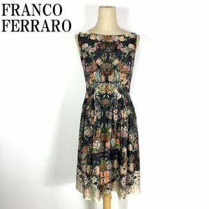 LA746 フランコフェラーロ 花柄シルクワンピース マルチカラー 黒ブラックFRANCO FERRARO ノースリーブ 絹シルク100％ 2