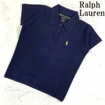 LA795 ラルフローレン 半袖ストレッチポロシャツ 濃紺ダークネイビー Ralph Lauren ショート丈 半袖 XS_画像1