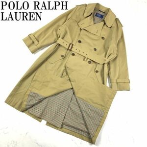 LA831 ポロラルフローレン トレンチコート カーキ ウエストベルト付きPOLO RALPH LAUREN 裏地チェック柄