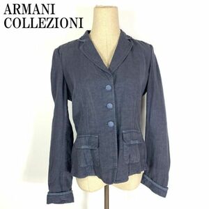 LA854 アルマーニ コレツォーニ リネンジャケット ネイビーグレーネイビーARMANI COLLEZIONI テーラードジャケット 装飾ボタン 38