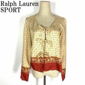 LA873 ラルフローレンスポーツ 花柄羽織シルクブラウス くすみベージュ系 Ralph Lauren SPORT マルチカラー 総柄 絹シルク100％ 7