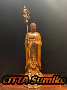 特上彫 大迫力 地蔵菩薩 置物 木彫仏像 災難除去 仏教工芸品 古美術品