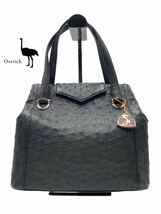 ●超美品●極上●JRA●OSTRICH●オーストリッチ●ブランド●ブラック●ハンドバッグ●バッグ●ダチョウ革●メンズ●レディース●GA005_画像1