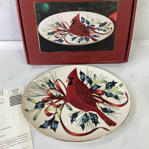 未使用品 LENOX インテリア飾り皿　オーバル皿　鳥絵皿　（W-10）