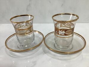 酒器　グラス　トルコ製　金線グラス　ソーサー セット　（H-30）