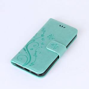 iphone 5 / 5S iphone SE (第1世代) ケース 手帳型 ケース 花柄 カード 収納 おしゃれ かわいい お花 蝶々 デザイン きれい優雅 (グリーン)