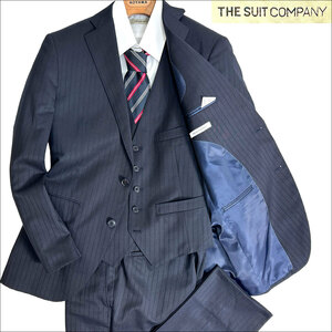 J7043 美品 スーツカンパニー シャドーストライプ3ピーススーツ ネイビー 170cm8drop THE SUIT COMPANY