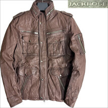 J7124 美品 ジャックローズ シワ加工 ピッグレザー 豚革 M65 レザージャケット ブラウン 4(XL) JACKROSE_画像1