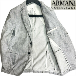 J7086 美品 アルマーニコレッツォーニ リネンブレンドテーラードジャケット グレー 52 ARMANI COLLEZIONI