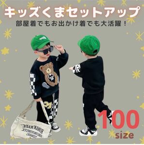 キッズ　セットアップ　100 パジャマ　ベビー　春　薄手　可愛い　ブラック　黒 トレーナー　長袖　アニマル　クマ　