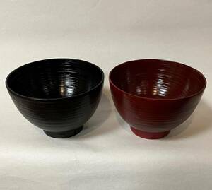 【在庫処分】【1000円～】越前漆器■越前塗　夫婦椀　汁椀(大)　スープカップ　刷毛目　根来内朱・曙内黒【2客】■天然木・本漆■【新品】