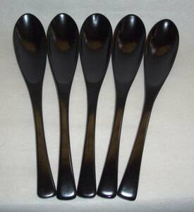  soup * curry spoon # black #5 pcs set # natural tree *book@ lacquer #[ new goods ]