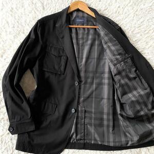 極美品/希少LLサイズ/メガチェック/ストレッチ ●Burberry BLACK LABEL バーバリーブラックレーベル テーラードジャケット ノバチェック 黒