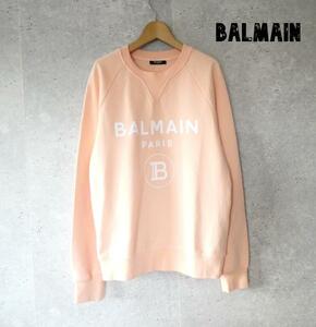 極美品 BALMAIN PARIS バルマン サイズS ロゴプリント ラグランスリーブ クルーネック スウェットトレーナー プルオーバー ピンク系