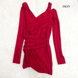  unused DONNA KARAN NEW YORK Donna Karan New York size S red One-piece tunic asimeto Lee V neck A1515