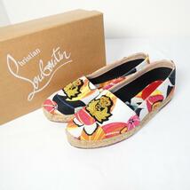 美品 Christian Louboutin クリスチャンルブタン サイズ38 マルチカラー エスパドリーユ スリッポン ボタニカル柄 ワッペン キャンバス_画像1