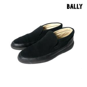 美品 BALLY バリー サイズ6.5E スエード レザー ロゴ ローカット スニーカー スリッポン 黒 ブラック