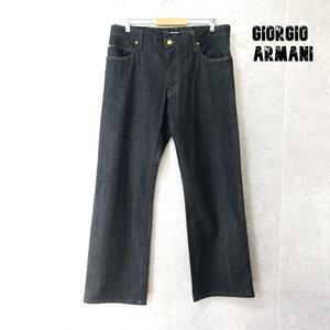 美品 GIORGIO ARMANI ジョルジオアルマーニ サイズ40 インディゴ デニムパンツ ジーンズ 革パッチ カシミヤ混 ストレッチ ストレート