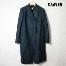 美品 CARVEN カルヴェン サイズ38 紺 ネイビー ショールカラー ロング チェスターコート ロングコート 袖ジップ_画像1