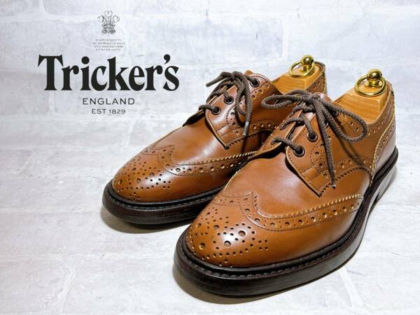 イギリス製【美品】Tricker's トリッカーズ 高級 バートン ウィングチップ 本革 レザー 茶 UK7.5-5（約26cm）メンズ