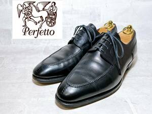 定価6万円【美品】Perfetto ペルフェット 高級 Uチップ ビジネスシューズ 本革 レザー 黒 グッドイヤー製法 UK8（約26.5cm）メンズ