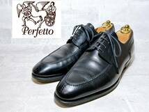 定価6万円【美品】Perfetto ペルフェット 高級 Uチップ ビジネスシューズ 本革 レザー 黒 グッドイヤー製法 UK8（約26.5cm）メンズ_画像1