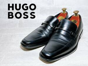 【極美品】HUGO BOSS ヒューゴボス 上質 ビットローファー ビジネスシューズ 本革 レザー 黒 US6（約24cm）メンズ 高級紳士靴