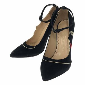 Charlotte Olympia / シャーロットオリンピア | スエード 刺しゅう パイピング アンクルストラップ ヒールパンプス | 35 | ブラック