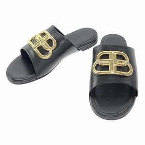 [ новый товар ] BALENCIAGA / Balenciaga | BB Logo пряжка Flat сандалии | 35 | черный / Gold | женский 