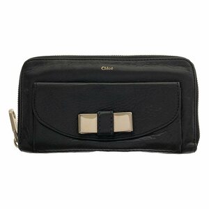 Chloe / クロエ | リボンモチーフ ラウンドジップ ロングウォレット 長財布 | ブラック | レディース