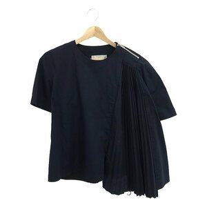 sacai / サカイ | アシンメトリー プリーツ ドッキング ブラウス | 2 | ネイビー | レディース