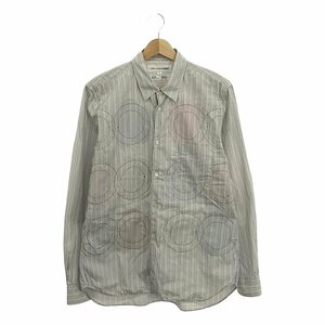 COMME des GARCONS SHIRT / コムデギャルソンシャツ | ストライプ ステッチワーク 裏地フラワーパッチ シャツ | M | ホワイト / ブルー