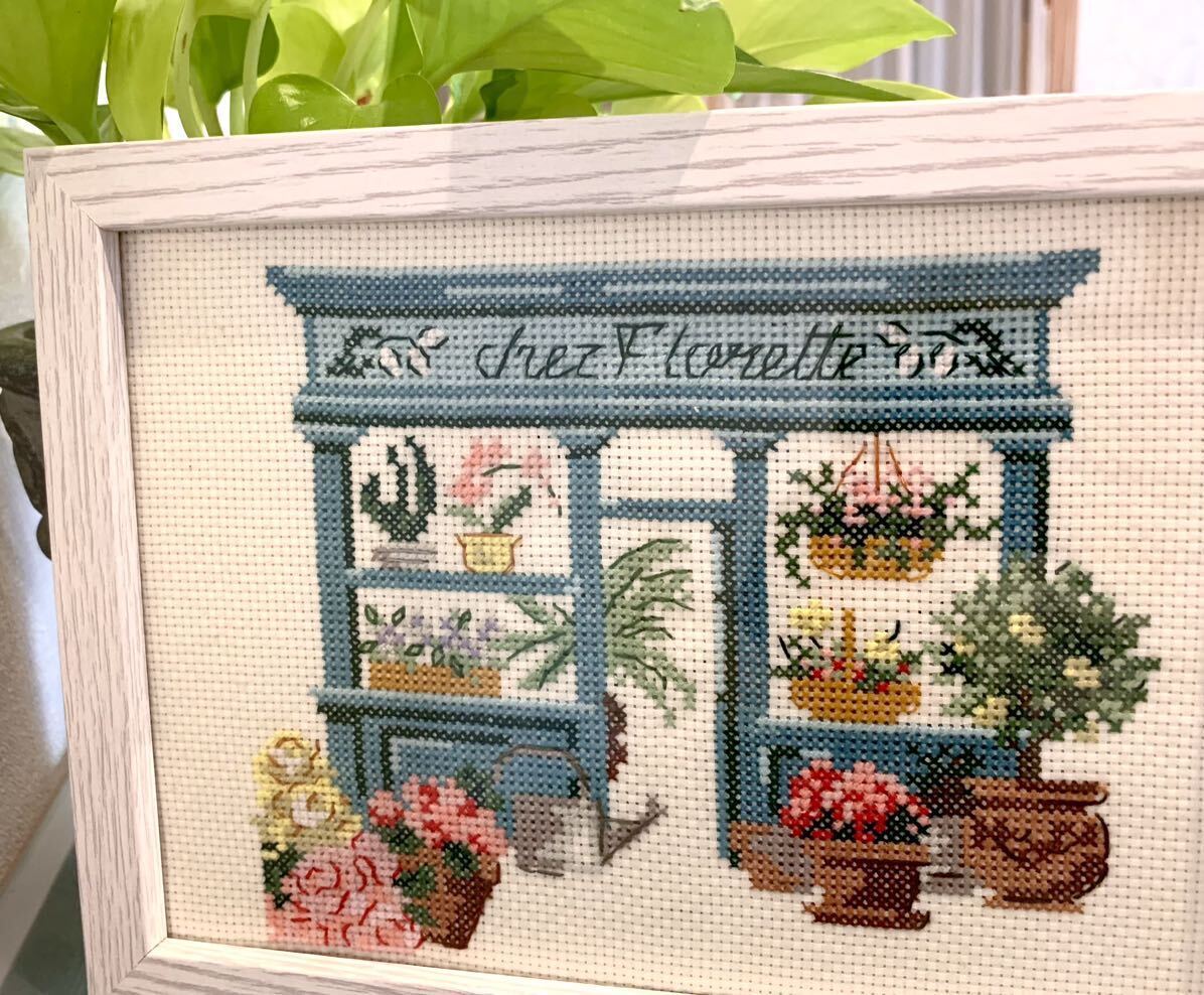 Handmade Cross Stitch Cross Stitch Finished Product Framed Paris Flower Shop Flower Interior Veronique Enjenge Mother's Day, sewing, embroidery, embroidery, Finished product