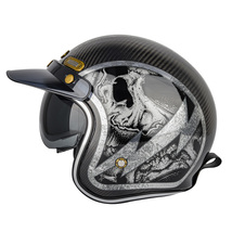 新品 カーボンファイバー 内蔵サングラス バイクヘルメット 炭素 繊維 ジェットヘルメット ライダー ビンテージ ★サイズ：XXL_画像2