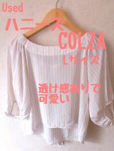 Used ハニーズ COLZA 7分丈 カジュアルトップス Lサイズ 透け感ありで可愛い。後ろにリボンあり可愛い！