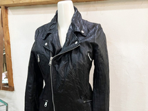 I14★Harlem Rounge/ハーレムラウンジ Pig Leather ダブルライダースジャケット レディース レザージャケット XSサイズ ブラック 豚革★_画像2