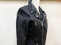 I14★Harlem Rounge/ハーレムラウンジ Pig Leather ダブルライダースジャケット レディース レザージャケット XSサイズ ブラック 豚革★_画像6