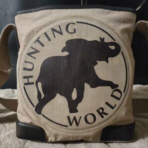 1円~【激レア/美品】ハンティングワールド HUNTING WORLD ショルダーバッグ サコッシュ メンズ ビジネス クロスボディ 斜めがけ 帆布 革 の画像2