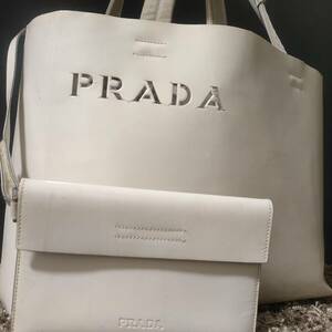 1円~【保存袋付/美品】プラダ PRADA ビジネスバッグ トートバッグ ハンド 手提げ メンズ ロゴ型抜き カットワーク 白タグ 白 通学 通勤