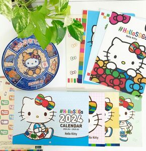 【Hello Kitty】ハローキティ お皿＆ファイル&カレンダー&シールセット