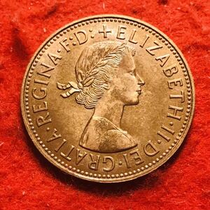 1円スタート〜古銭　イギリス ロイヤルミント　エリザベス女王　１ペニー銅貨　1966年 大型銅貨 