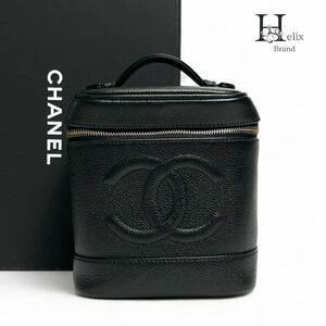 【シール有7番】CHANEL シャネル　キャビアスキバニティバッグ　ハンドバッグ　トートバッグ　ポーチ　黒　ブラッレザー　化粧ポーチ