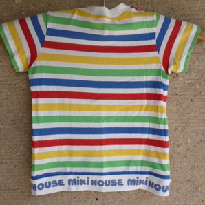 miki HOUSE ミキハウス Tシャツ プッチーくんアップリケ カラフルボーダー ９０の画像2